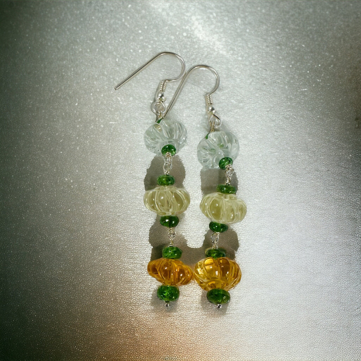 Elegant Green Amethyst, Lemon Quartz and Citrine Earrings - Party Gemstone Earrings - November Birthstone - Solid 925 Silver Earrings