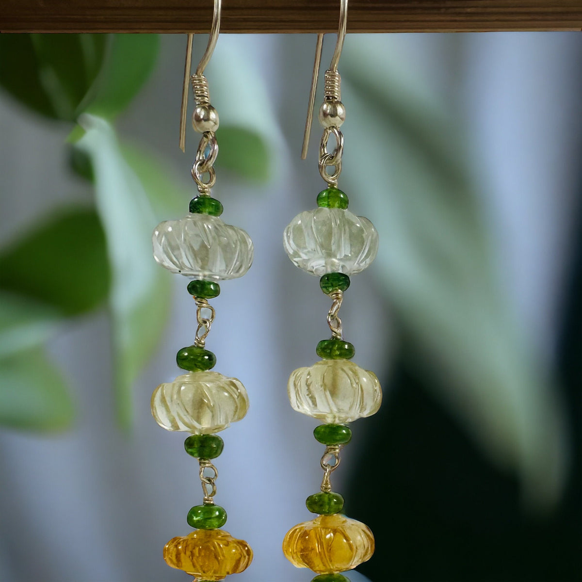 Elegant Green Amethyst, Lemon Quartz and Citrine Earrings - Party Gemstone Earrings - November Birthstone - Solid 925 Silver Earrings