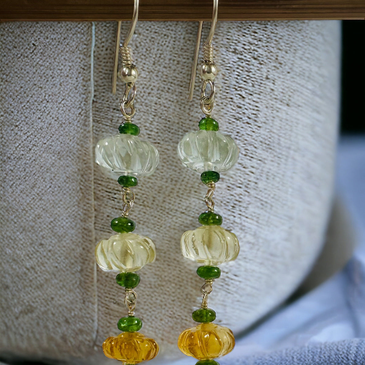 Elegant Green Amethyst, Lemon Quartz and Citrine Earrings - Party Gemstone Earrings - November Birthstone - Solid 925 Silver Earrings