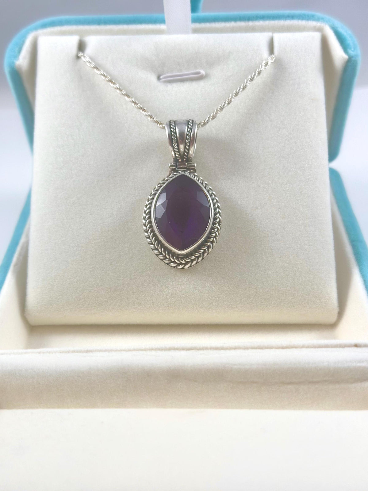 Big Marquise Shaped Natural Amethyst Pendant - 17 Ct Brazilian Amethyst - Gift 4 Her - February Birthstone -Sterling Silver Pendant