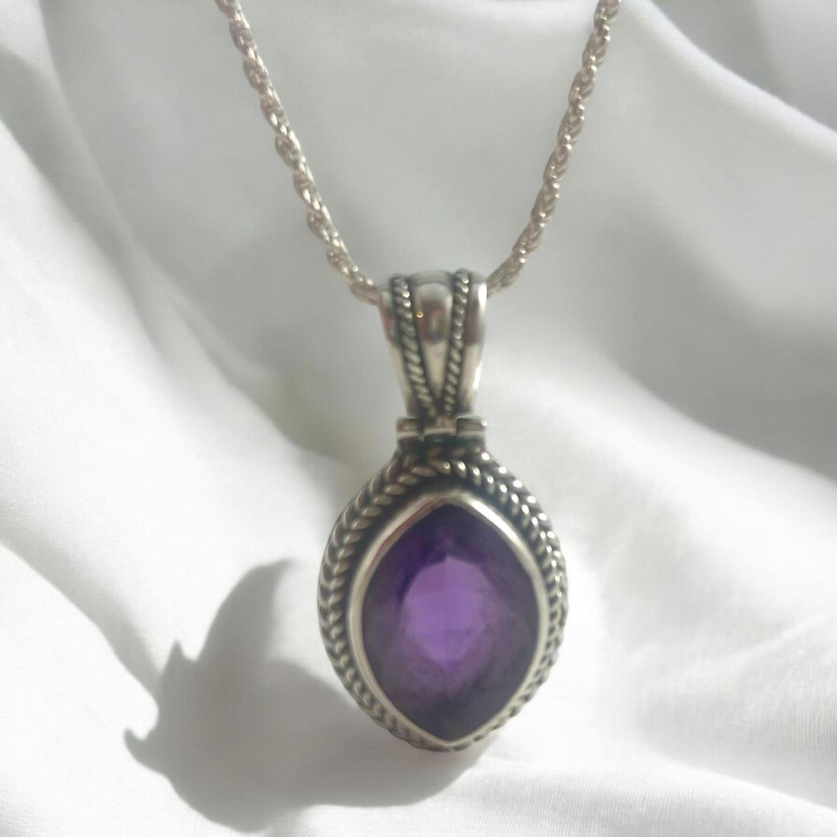 Big Marquise Shaped Natural Amethyst Pendant - 17 Ct Brazilian Amethyst - Gift 4 Her - February Birthstone -Sterling Silver Pendant