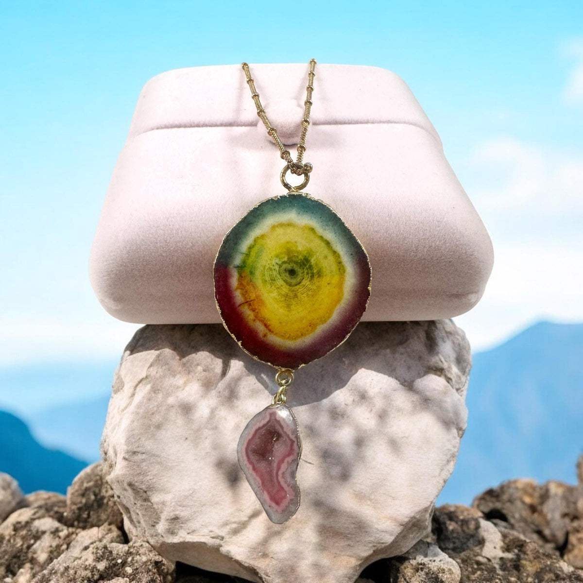 Rainbow Agate Pendant - Agate Druzy Pendant - Rainbow Pendant - Gemstone Pendant - Colorful Pendant -  September Birthstone - Silver Pendant