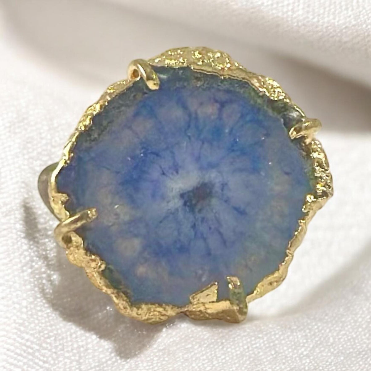 Blue Agate Adjustable Ring - Blue Cocktail Ring - Druzy Ring - Rough Gemstone Ring- Unique Blue Ring- Gift for Her - June Birthstone