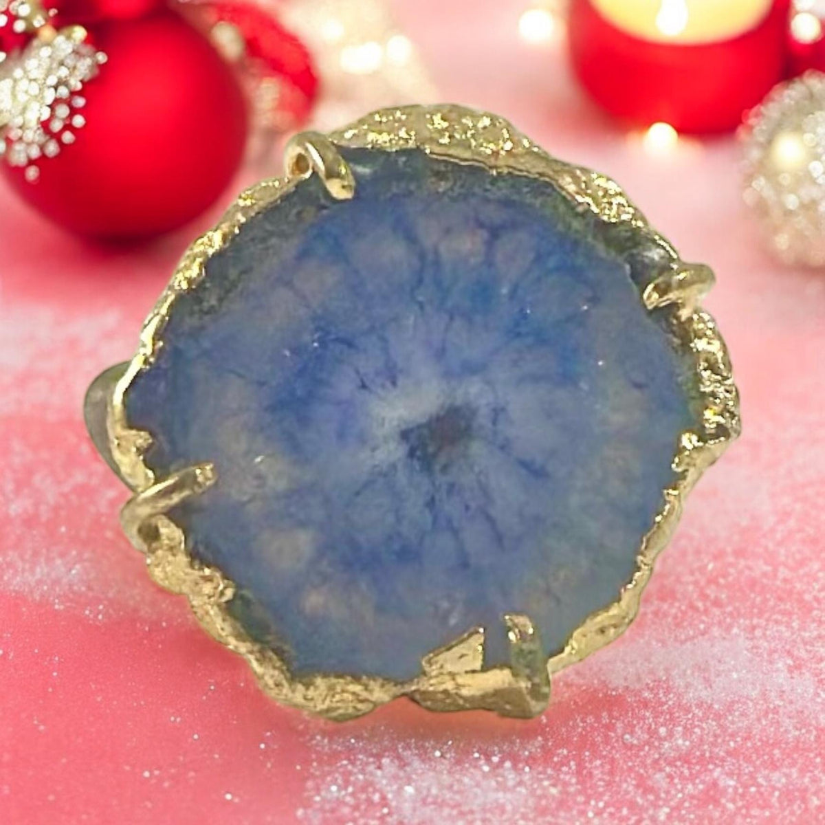 Blue Agate Adjustable Ring - Blue Cocktail Ring - Druzy Ring - Rough Gemstone Ring- Unique Blue Ring- Gift for Her - June Birthstone
