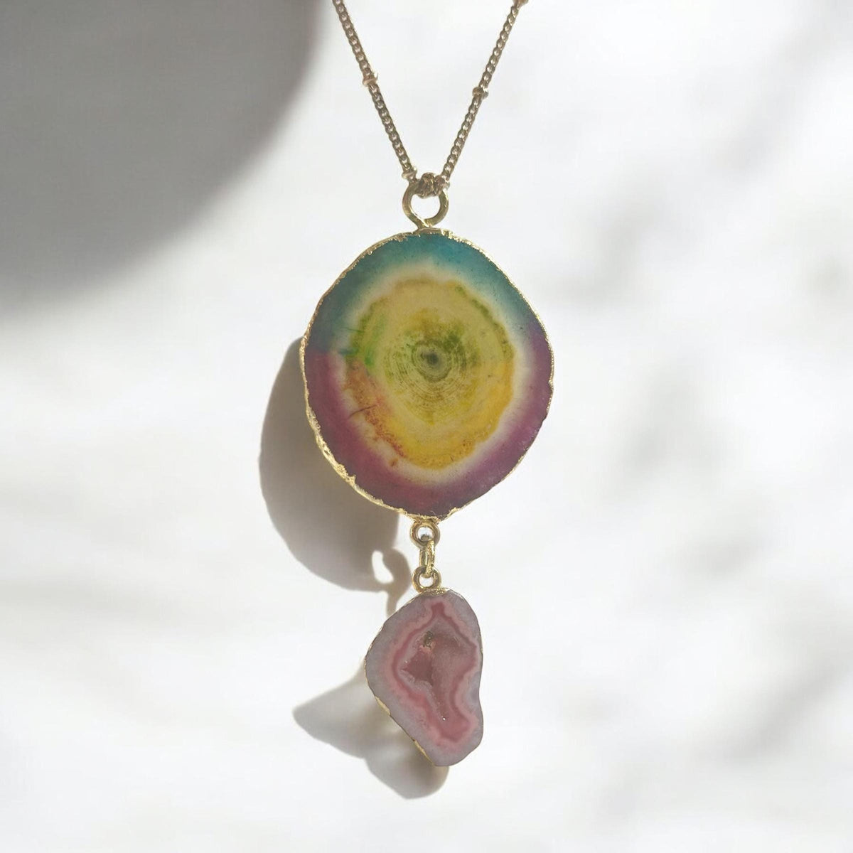 Rainbow Agate Pendant - Agate Druzy Pendant - Rainbow Pendant - Gemstone Pendant - Colorful Pendant -  September Birthstone - Silver Pendant