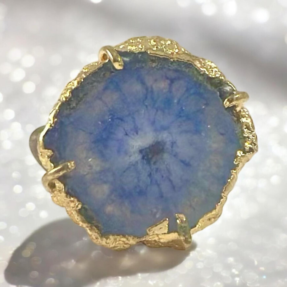 Blue Agate Adjustable Ring - Blue Cocktail Ring - Druzy Ring - Rough Gemstone Ring- Unique Blue Ring- Gift for Her - June Birthstone