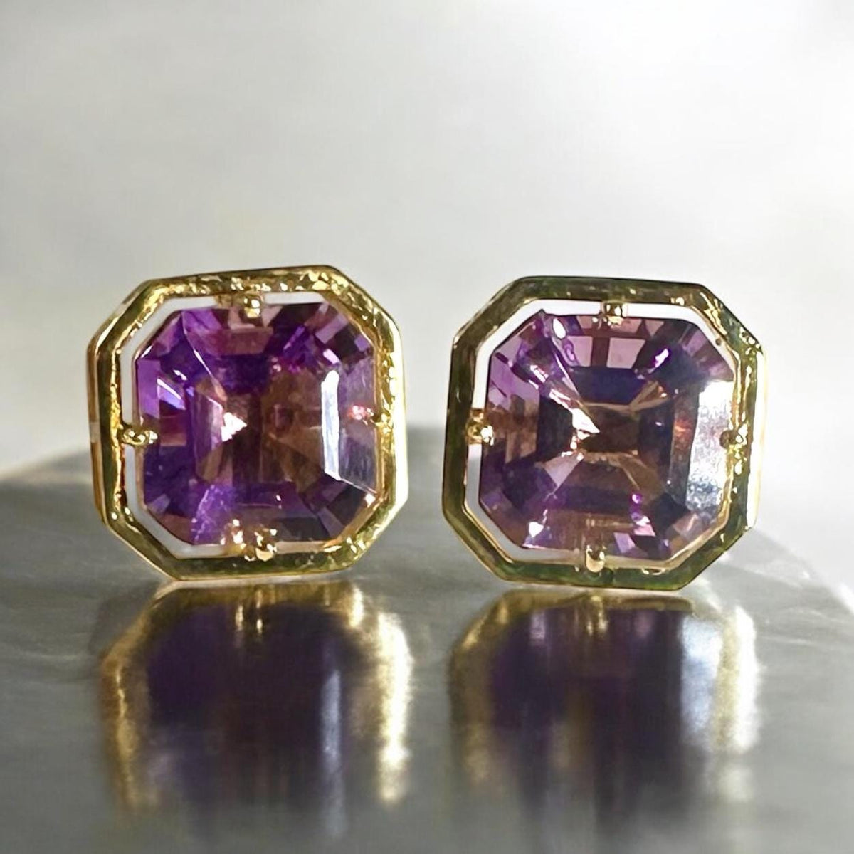 Stunning Large Amethyst Studs - Gold Amethyst Earrings - Amethyst Party Wear Earrings - High Quality Earrings - Solid Sterling Silver Studs