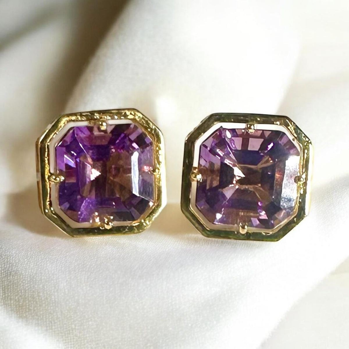 Stunning Large Amethyst Studs - Gold Amethyst Earrings - Amethyst Party Wear Earrings - High Quality Earrings - Solid Sterling Silver Studs