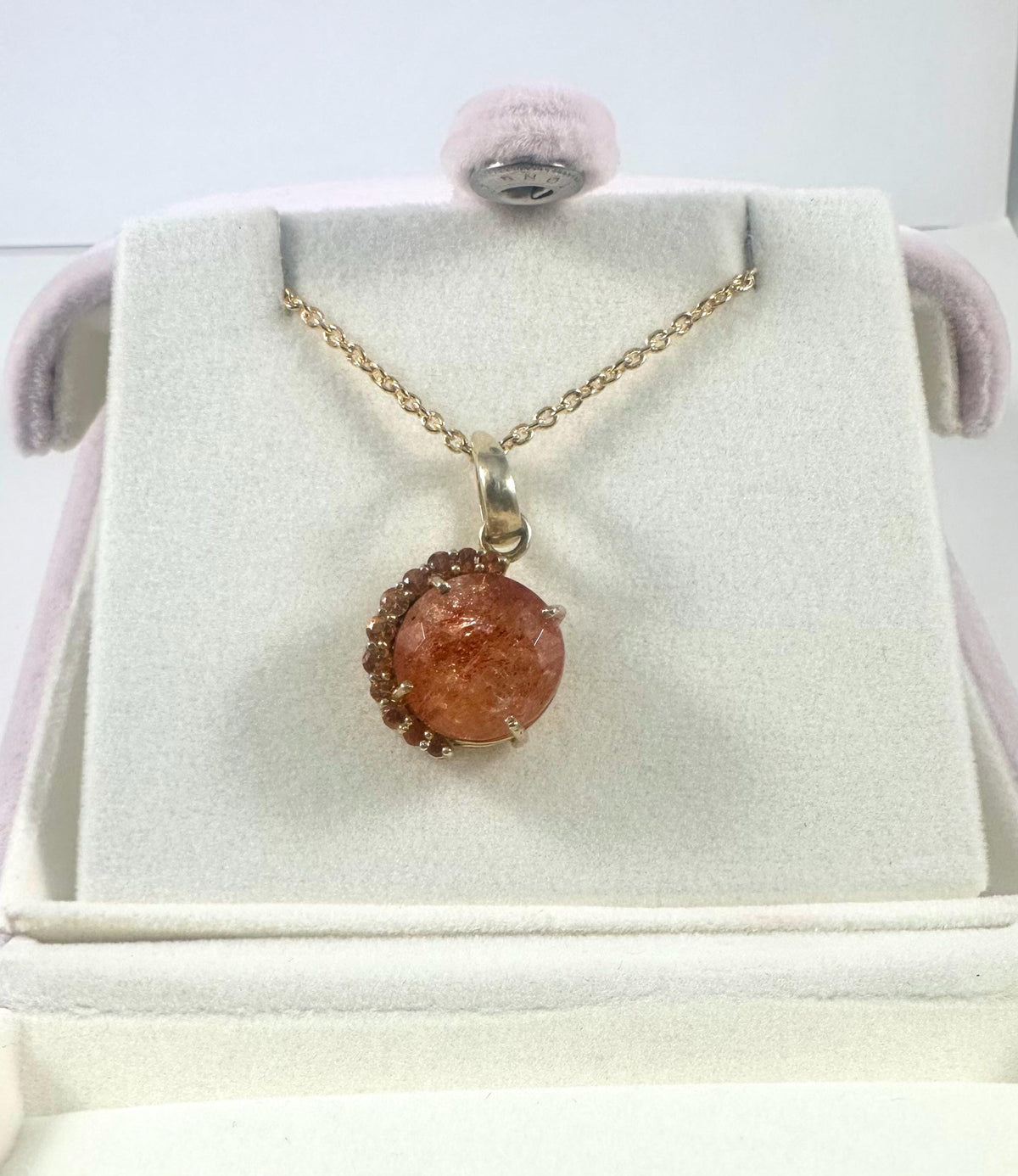 Natural Sunstone and Mandarin Garnet Pendant Gold Plated w Free Chain - Sunstone Gold Plated Pendant -Solid 925 Silver Gold Plated Pendant