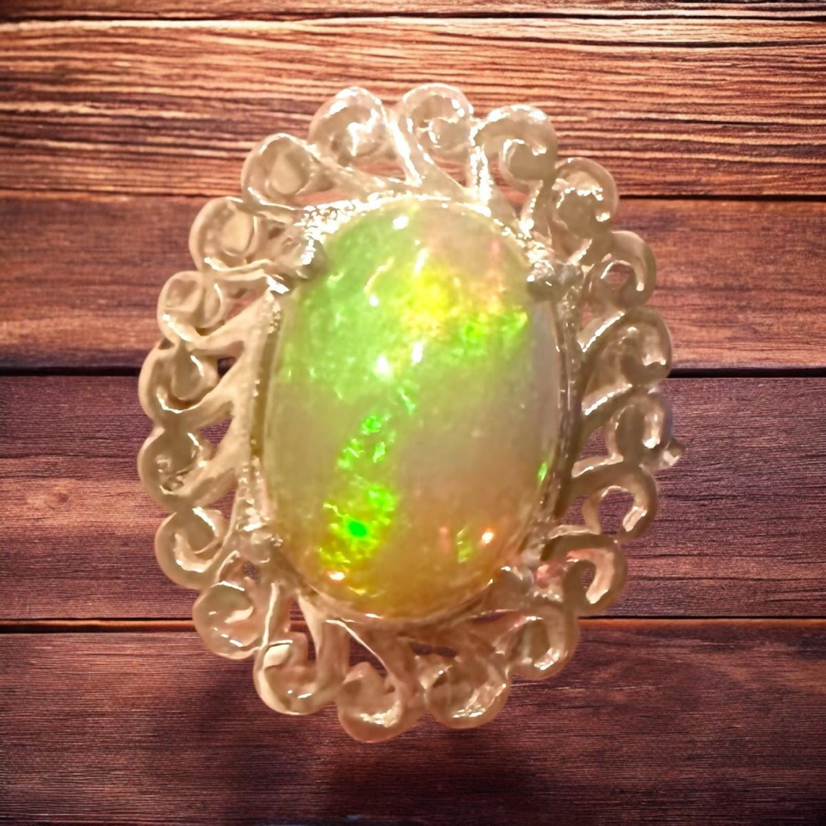 Large Natural Ethiopian Opal Ring - US 7.0 - Genuine Opal Ring - Fire Opal Ring - October Birthstone - Christmas Gift - Solid Silver Ring