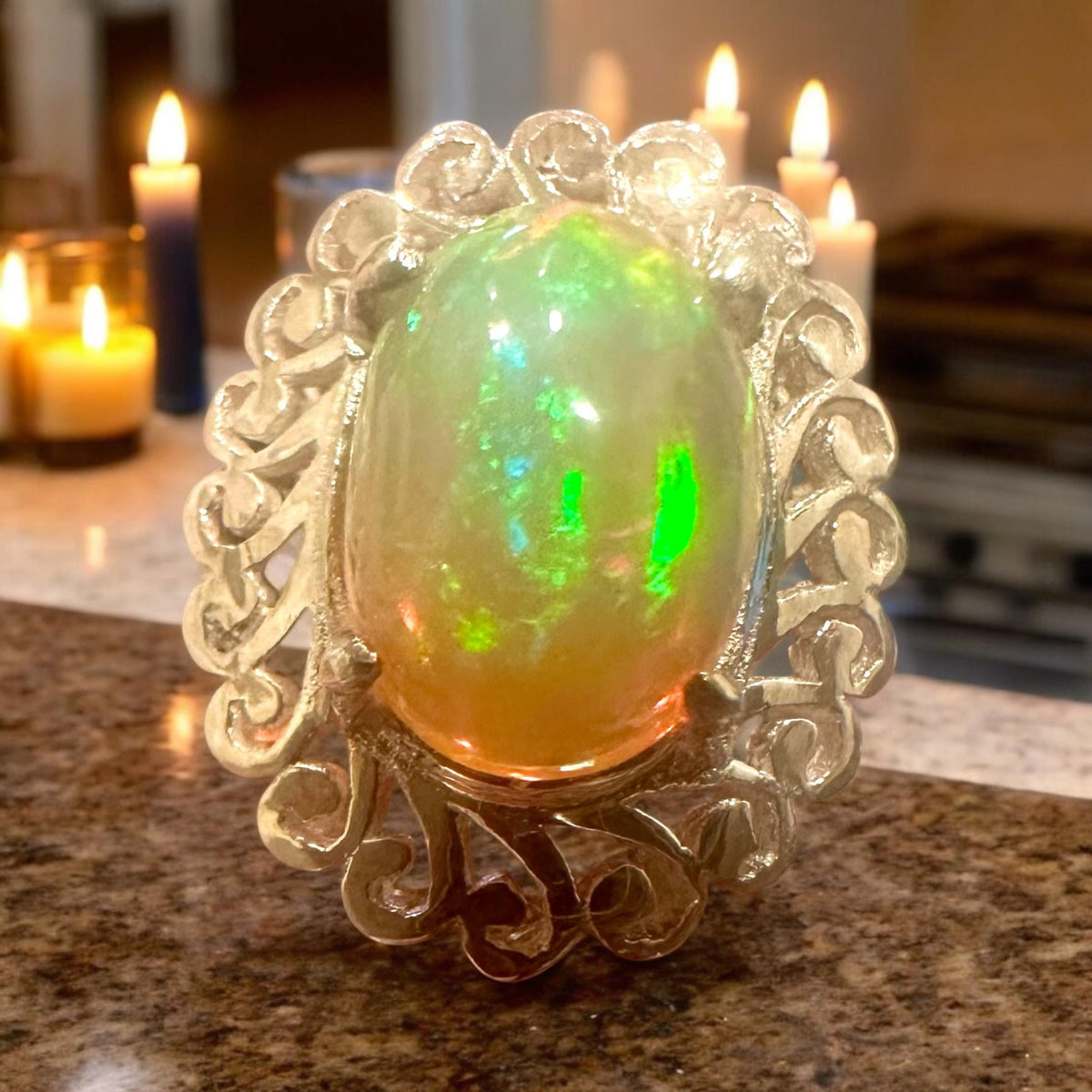 Large Natural Ethiopian Opal Ring - US 7.0 - Genuine Opal Ring - Fire Opal Ring - October Birthstone - Christmas Gift - Solid Silver Ring