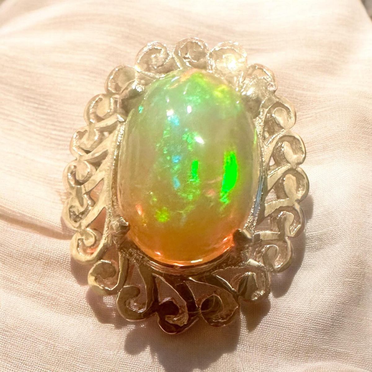 Large Natural Ethiopian Opal Ring - US 7.0 - Genuine Opal Ring - Fire Opal Ring - October Birthstone - Christmas Gift - Solid Silver Ring