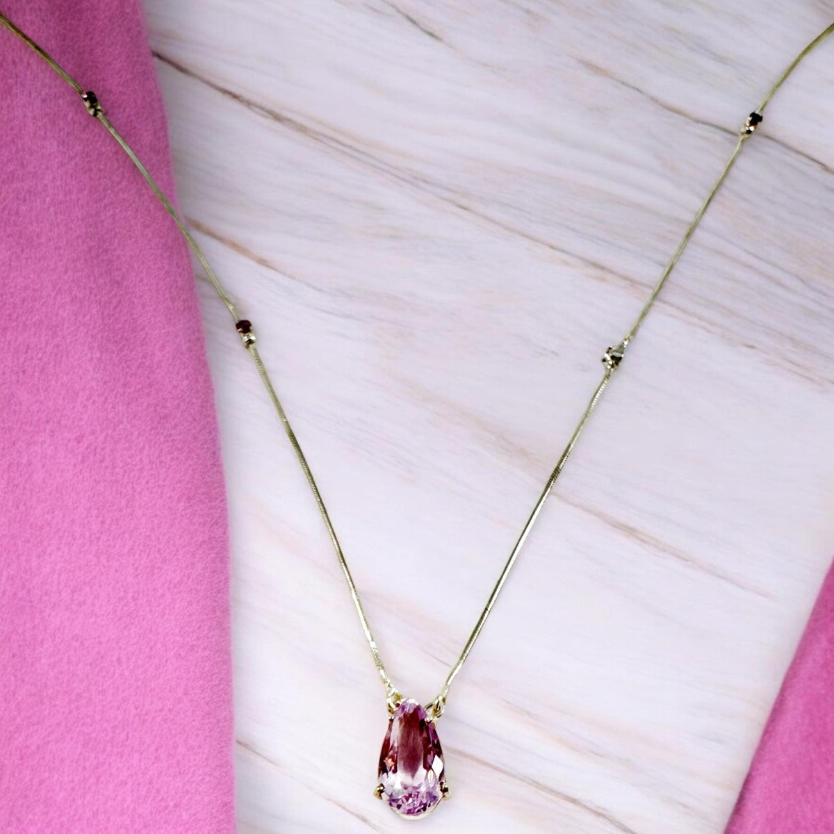 Natural Kunzite Pear-Shaped Necklace - Rare Gemstone -Light Lavender Gemstone Necklace- Solid 925 Sterling Silver Pendant - Kunzite Pendant