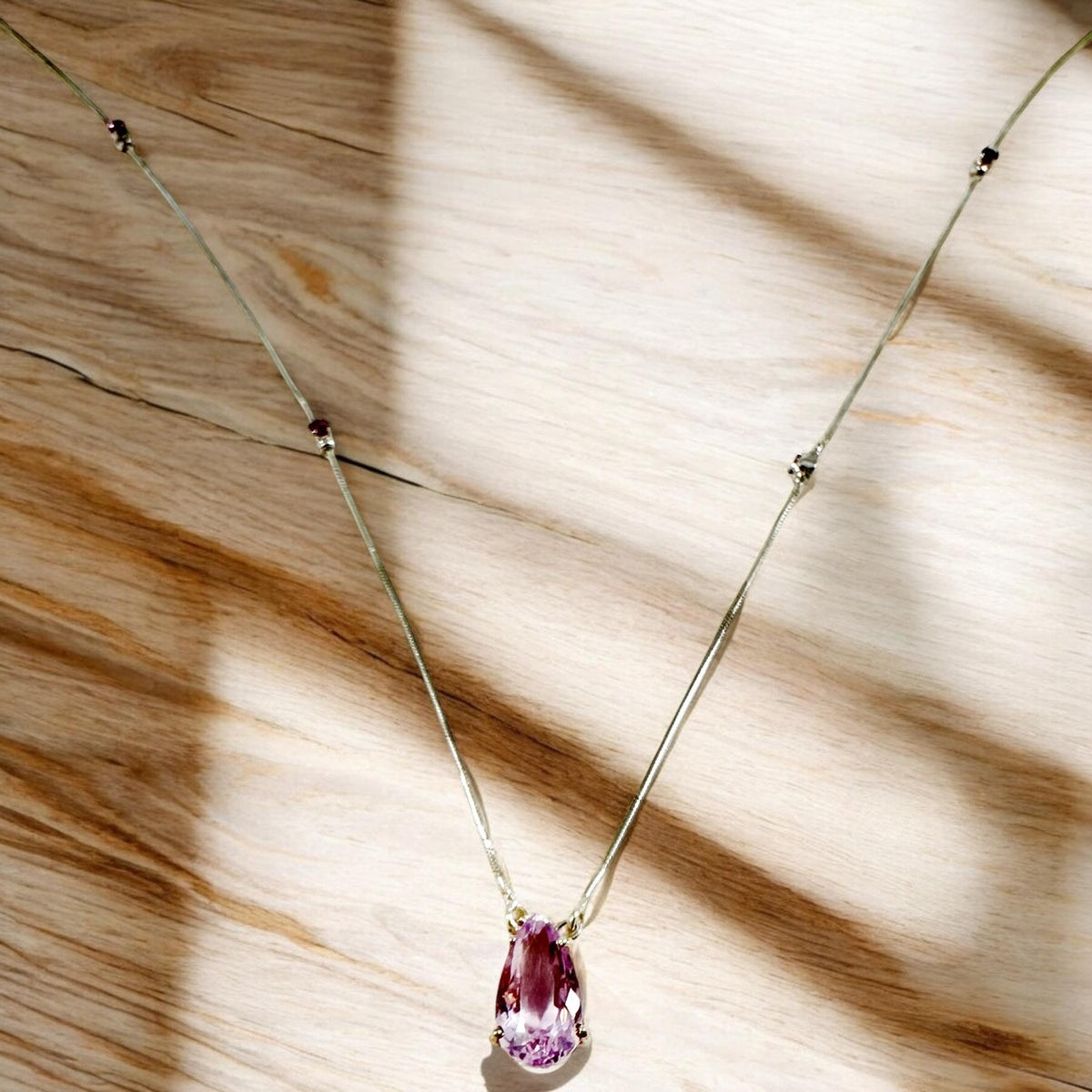 Natural Kunzite Pear-Shaped Necklace - Rare Gemstone -Light Lavender Gemstone Necklace- Solid 925 Sterling Silver Pendant - Kunzite Pendant