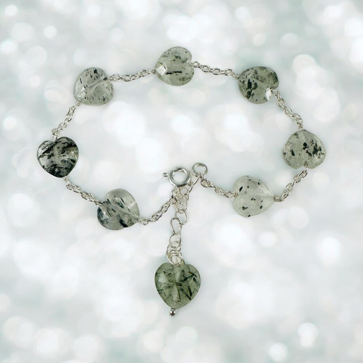 Natural Rutile Heart Bracelet - Valentines Bracelet - Rutilated Quartz Bracelet - Heart Bracelet - Solid 925 Silver Bracelet