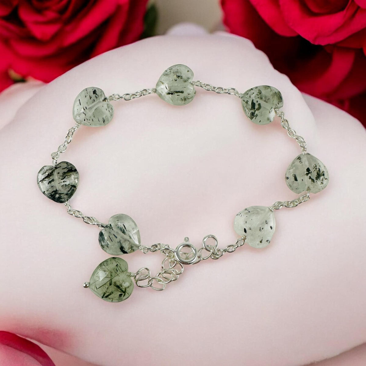 Natural Rutile Heart Bracelet - Valentines Bracelet - Rutilated Quartz Bracelet - Heart Bracelet - Solid 925 Silver Bracelet