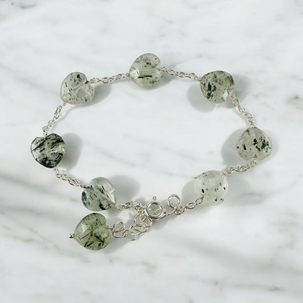 Natural Rutile Heart Bracelet - Valentines Bracelet - Rutilated Quartz Bracelet - Heart Bracelet - Solid 925 Silver Bracelet