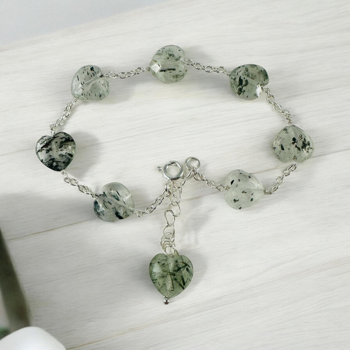 Natural Rutile Heart Bracelet - Valentines Bracelet - Rutilated Quartz Bracelet - Heart Bracelet - Solid 925 Silver Bracelet