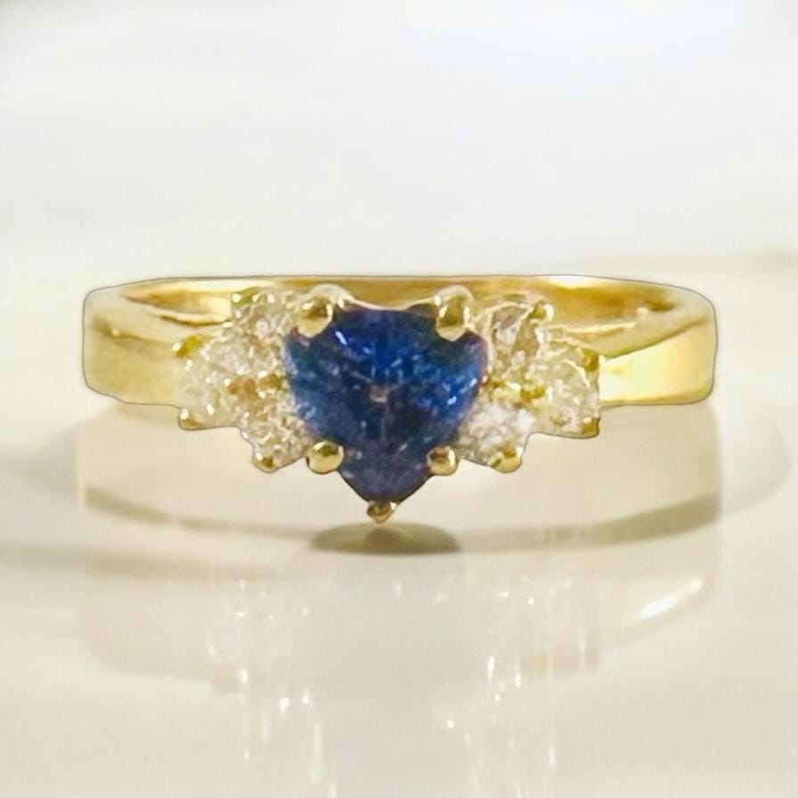 Solid 14 K Gold Natural Tanzanite Diamond Ring - Dainty 14K Gold Ring - High Quality Gemstones - Size 5.0 Ring - Solid 14K Gold Diamond Ring