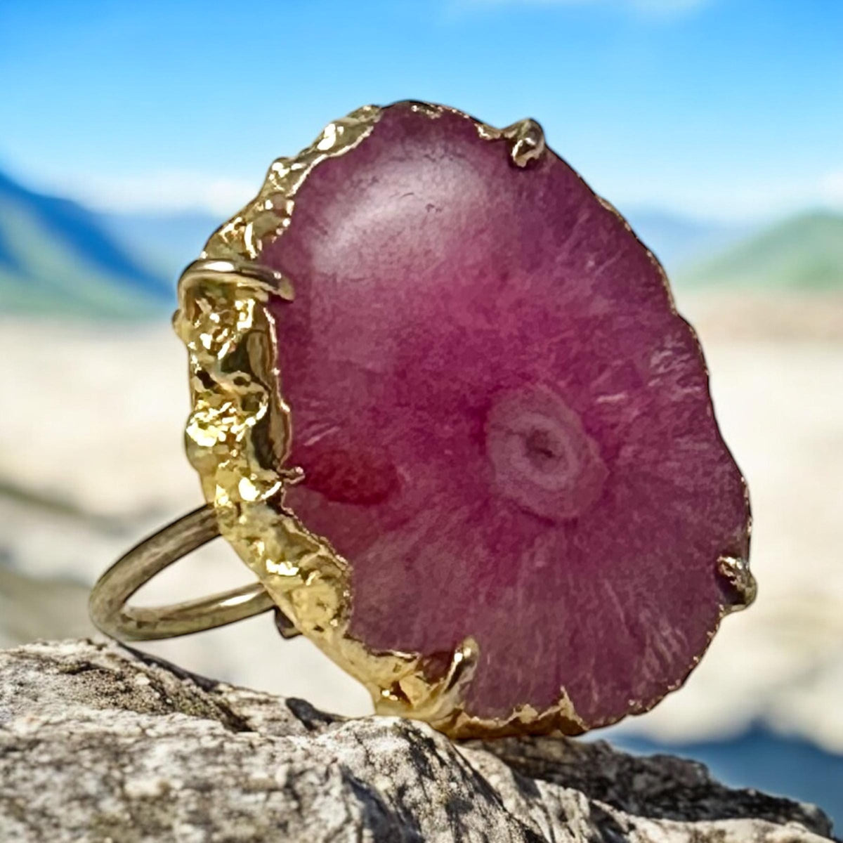 Pink Agate Adjustable Ring - Pink Cocktail Ring - Druzy Ring - Rough Gemstone Ring- Unique Pink Ring- Gift for Her - June Birthstone