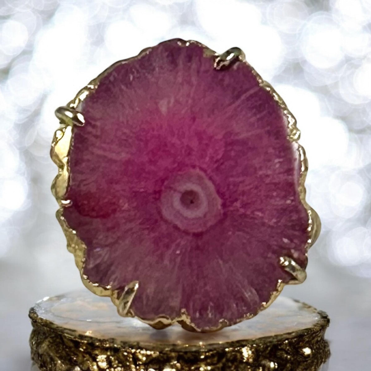 Pink Agate Adjustable Ring - Pink Cocktail Ring - Druzy Ring - Rough Gemstone Ring- Unique Pink Ring- Gift for Her - June Birthstone