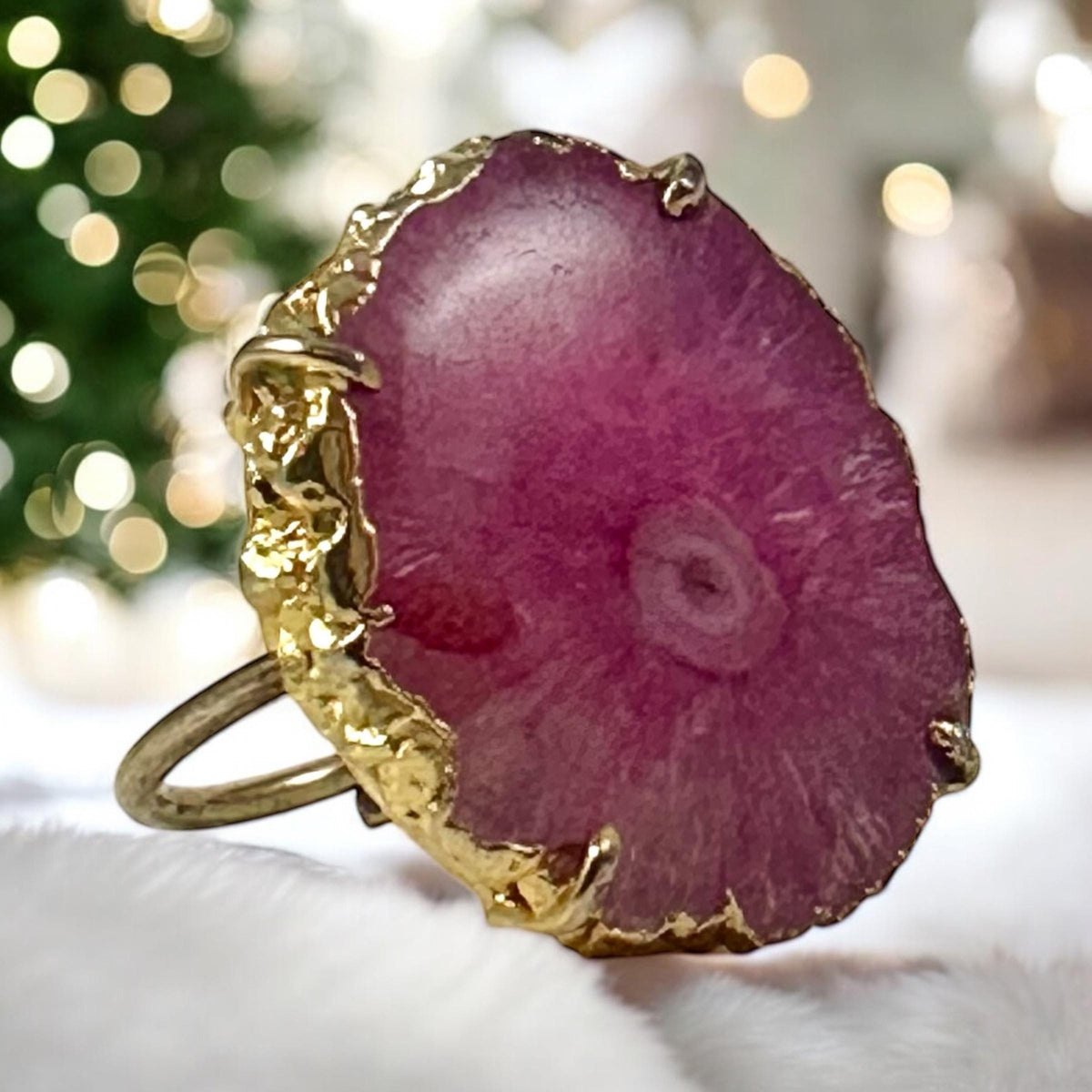 Pink Agate Adjustable Ring - Pink Cocktail Ring - Druzy Ring - Rough Gemstone Ring- Unique Pink Ring- Gift for Her - June Birthstone