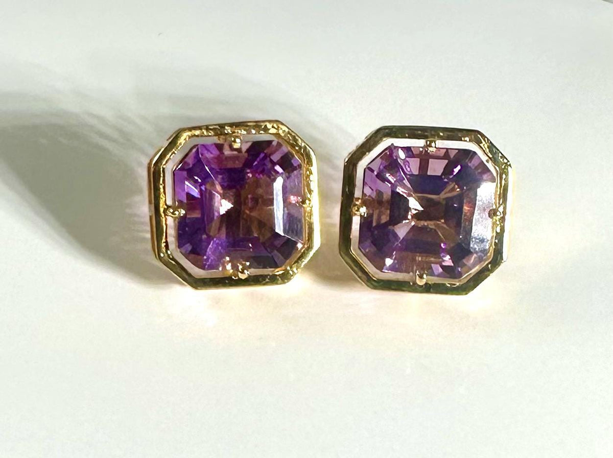 Stunning Large Amethyst Studs - Gold Amethyst Earrings - Amethyst Party Wear Earrings - High Quality Earrings - Solid Sterling Silver Studs