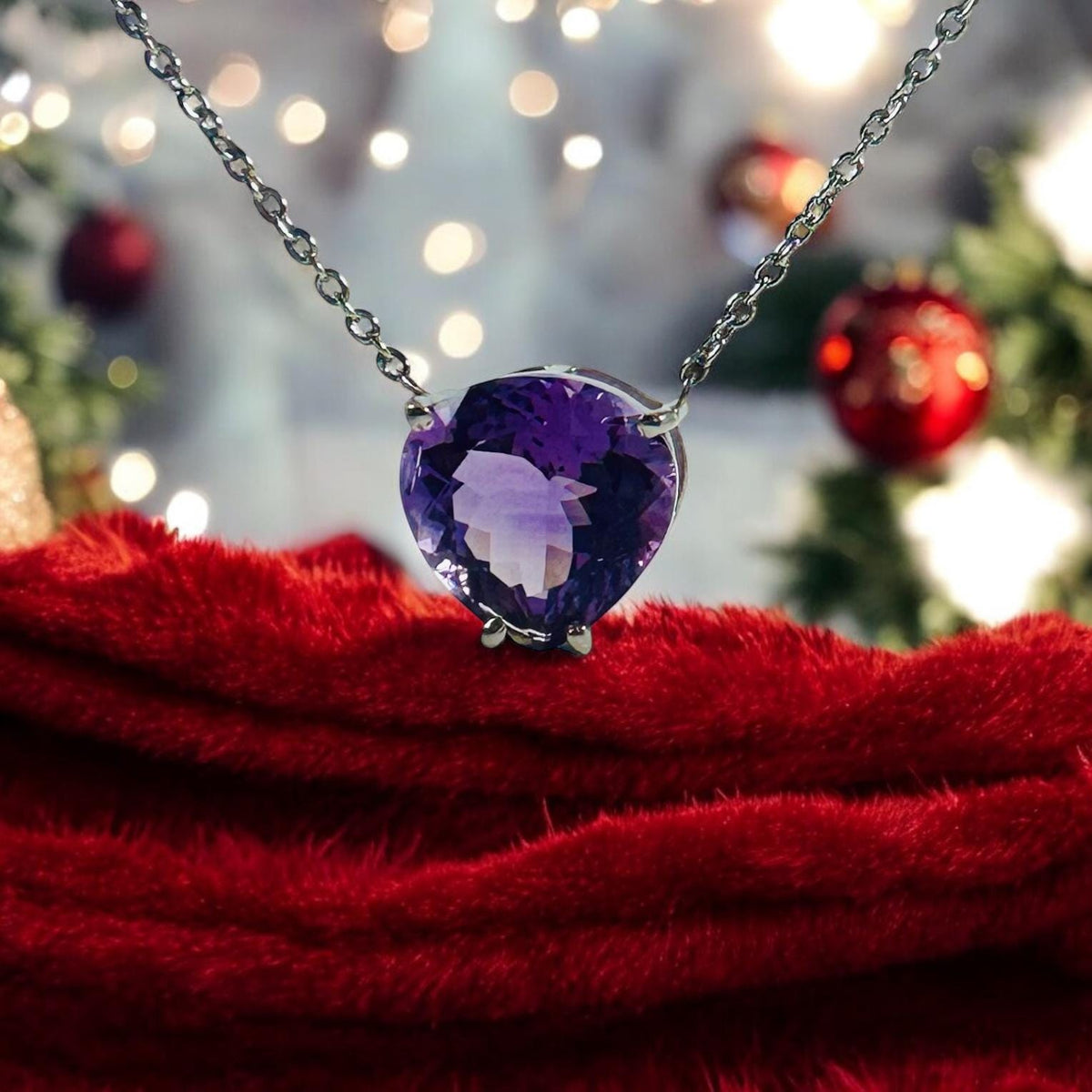 RARE Lustrous Amethyst Pendant with attached Chain - Lustrous Amethyst Necklace - February Birthstone - Solid 925 Sterling Silver Pendant