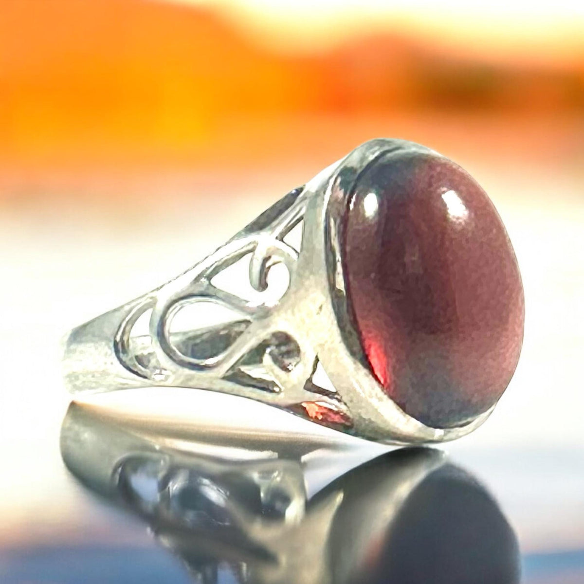 Hessonite Garnet Statement Ring - US 7.75 Ring - Unisex Ring - Men's Statement Ring - Women's Statement Ring - Solid 925Sterling Silver Ring