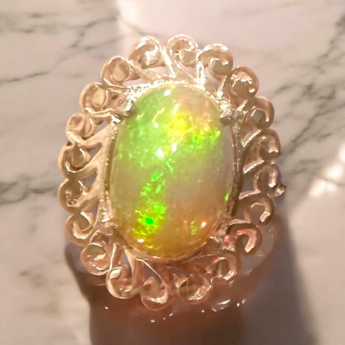 Large Natural Ethiopian Opal Ring - US 7.0 - Genuine Opal Ring - Fire Opal Ring - October Birthstone - Christmas Gift - Solid Silver Ring