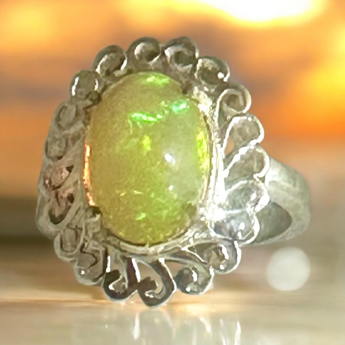 Large Natural Ethiopian Opal Ring - US 7.0 - Genuine Opal Ring - Fire Opal Ring - October Birthstone - Christmas Gift - Solid Silver Ring