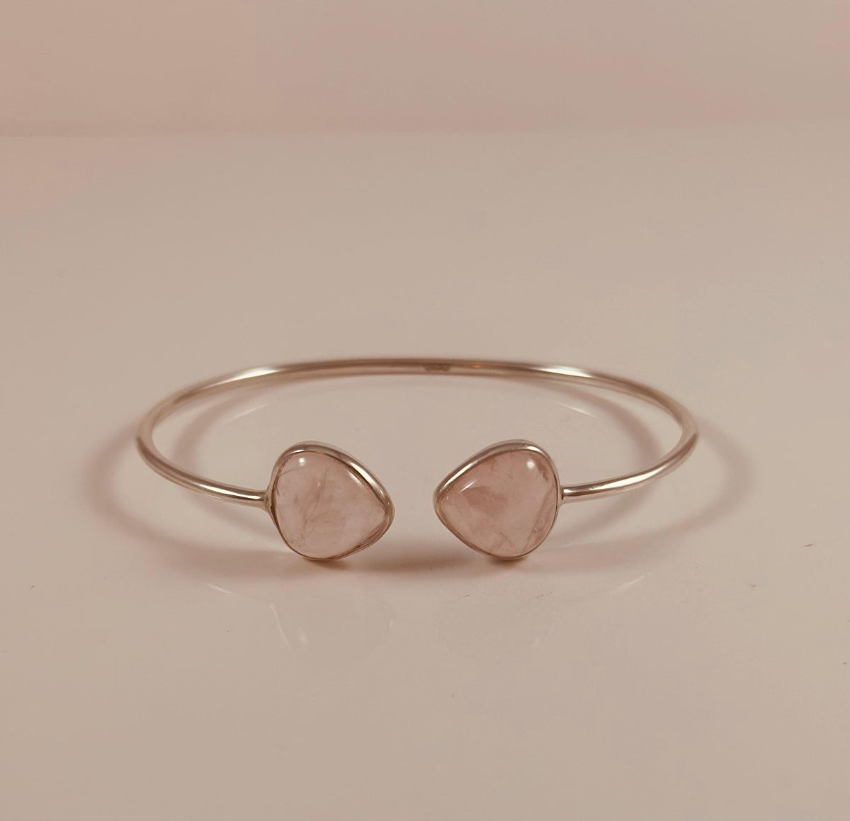 Natural Rose Quartz Bracelet - Adjustable Sleek Bangle - January Birthstone - Gift for Her - Solid 925 Sterling Silver Bracelet