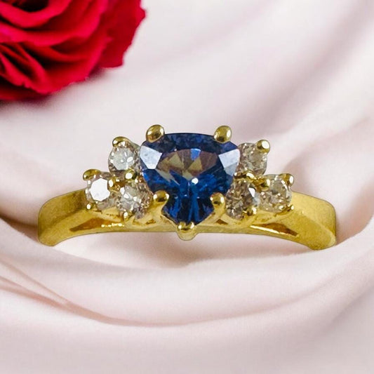 Solid 14 K Gold Natural Tanzanite Diamond Ring - Dainty 14K Gold Ring - High Quality Gemstones - Size 5.0 Ring - Solid 14K Gold Diamond Ring