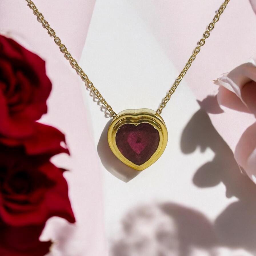 Solid 14K Gold Ruby Pendant - Gold Ruby Heart Pendant - Gold Ruby Necklace - Ruby Heart Floating Pendant - 14K Gold Ruby Necklace