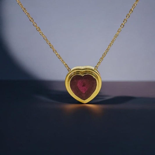 Solid 14K Gold Ruby Pendant - Gold Ruby Heart Pendant - Gold Ruby Necklace - Ruby Heart Floating Pendant - 14K Gold Ruby Necklace
